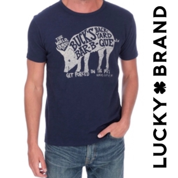 Lucky Brand Other - Lucky Brand BBQ Pig Funny Graphic Tee Blue Size M